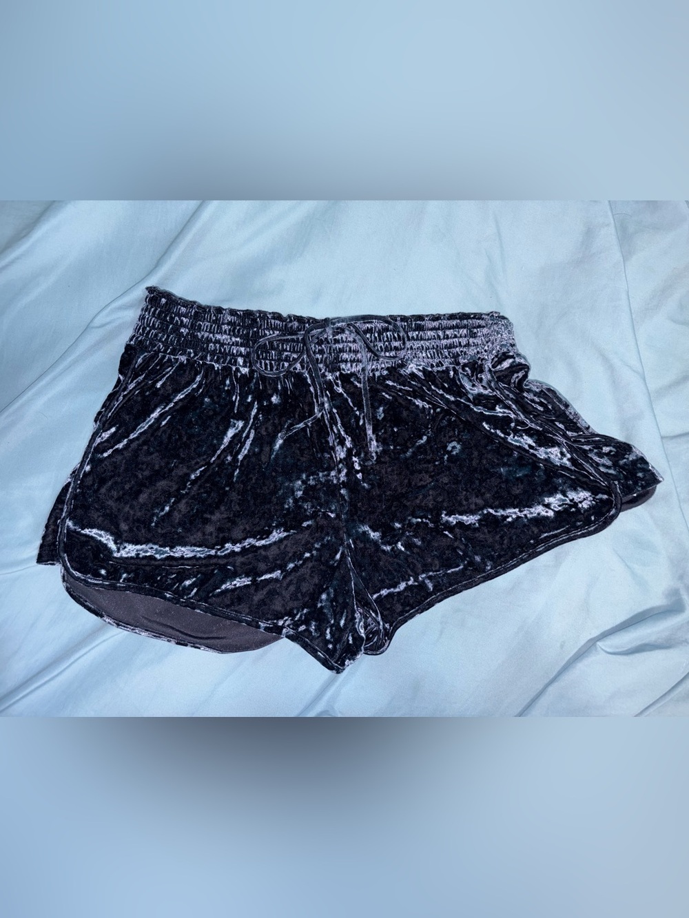 Velvet Navy Shorts with Elastic Band and Tie